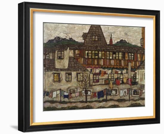 Houses with clothes drying. 1917-Egon Schiele-Framed Giclee Print