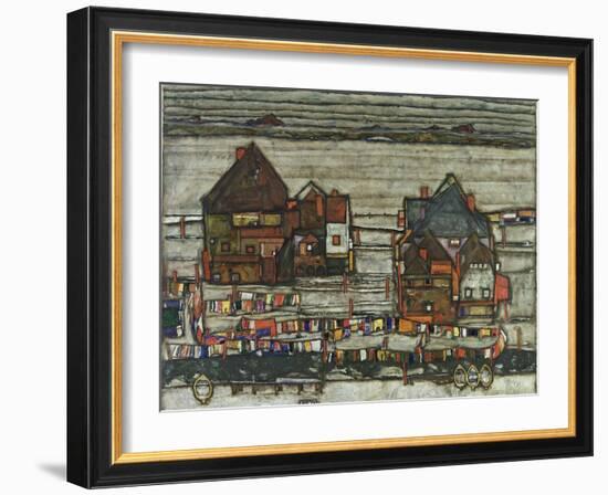 Houses with Washing Lines, 1914-Egon Schiele-Framed Giclee Print