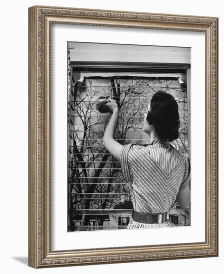 Housewife Cleaning Glass Window Slats-Gordon Parks-Framed Photographic Print