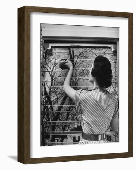 Housewife Cleaning Glass Window Slats-Gordon Parks-Framed Photographic Print