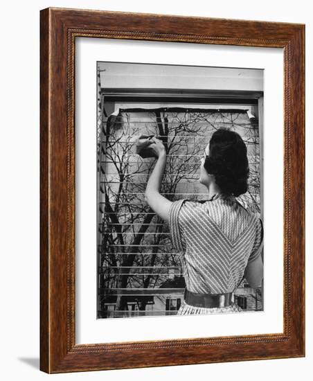 Housewife Cleaning Glass Window Slats-Gordon Parks-Framed Photographic Print