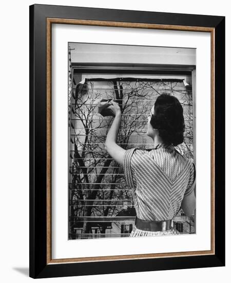 Housewife Cleaning Glass Window Slats-Gordon Parks-Framed Photographic Print