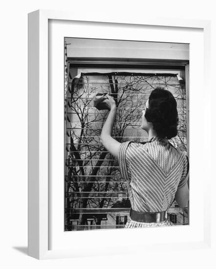 Housewife Cleaning Glass Window Slats-Gordon Parks-Framed Photographic Print