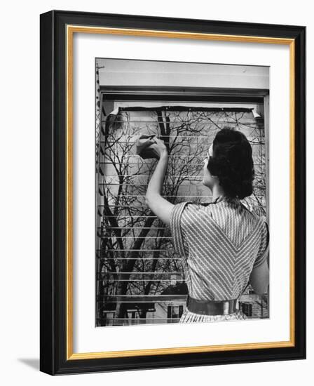 Housewife Cleaning Glass Window Slats-Gordon Parks-Framed Photographic Print