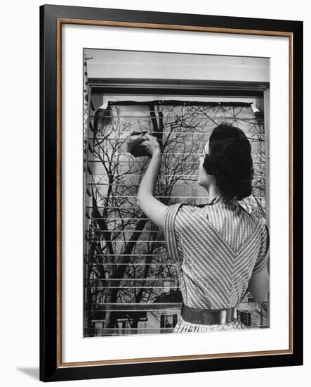 Housewife Cleaning Glass Window Slats-Gordon Parks-Framed Photographic Print