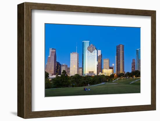 Houston Skyline at Night from Eleanor Tinsley Park, Texas, United States of America, North America-Kav Dadfar-Framed Photographic Print