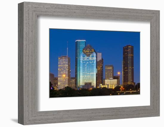 Houston Skyline at Night from Eleanor Tinsley Park, Texas, United States of America, North America-Kav Dadfar-Framed Photographic Print