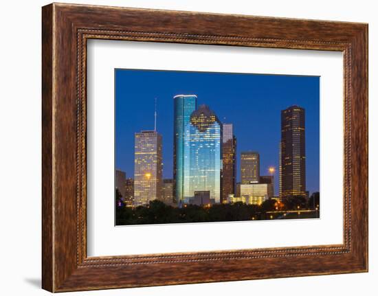 Houston Skyline at Night from Eleanor Tinsley Park, Texas, United States of America, North America-Kav Dadfar-Framed Photographic Print