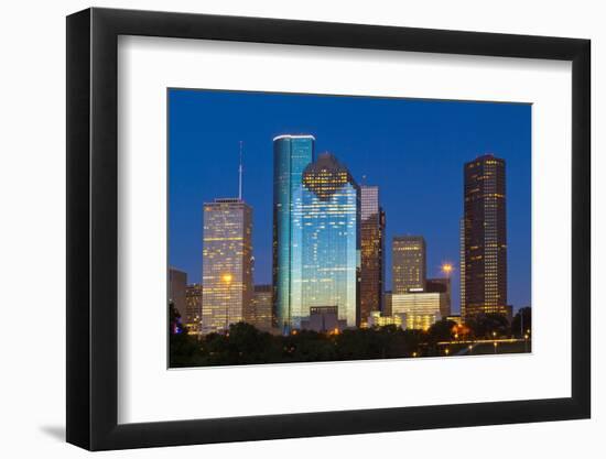 Houston Skyline at Night from Eleanor Tinsley Park, Texas, United States of America, North America-Kav Dadfar-Framed Photographic Print