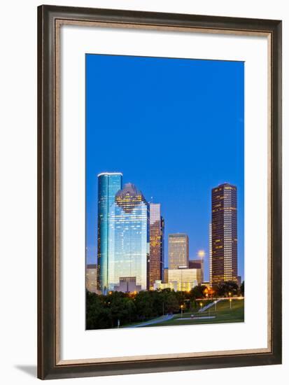 Houston Skyline at Night from Eleanor Tinsley Park, Texas, United States of America, North America-Kav Dadfar-Framed Photographic Print