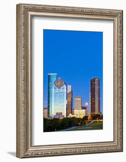 Houston Skyline at Night from Eleanor Tinsley Park, Texas, United States of America, North America-Kav Dadfar-Framed Photographic Print