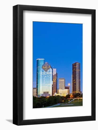 Houston Skyline at Night from Eleanor Tinsley Park, Texas, United States of America, North America-Kav Dadfar-Framed Photographic Print