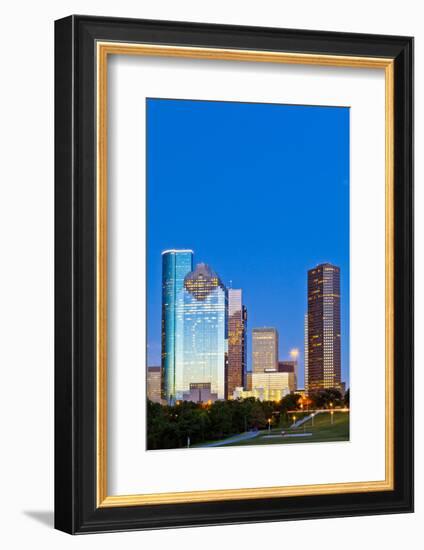 Houston Skyline at Night from Eleanor Tinsley Park, Texas, United States of America, North America-Kav Dadfar-Framed Photographic Print