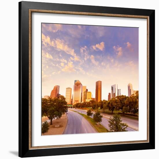 Houston Skyline at Sunset from Allen Pkwy Texas USA US America-holbox-Framed Photographic Print