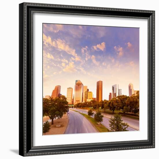 Houston Skyline at Sunset from Allen Pkwy Texas USA US America-holbox-Framed Photographic Print