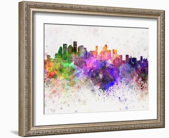 Houston Skyline in Watercolor Background-paulrommer-Framed Art Print