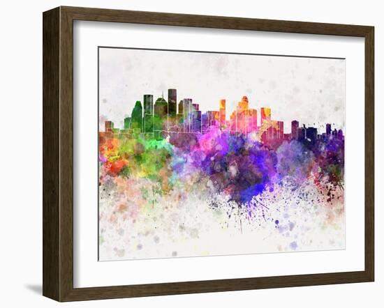 Houston Skyline in Watercolor Background-paulrommer-Framed Art Print