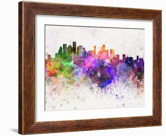 Houston Skyline in Watercolor Background-paulrommer-Framed Art Print