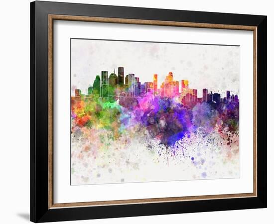 Houston Skyline in Watercolor Background-paulrommer-Framed Art Print