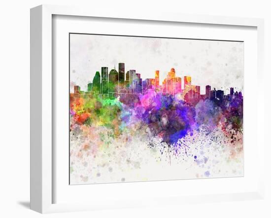 Houston Skyline in Watercolor Background-paulrommer-Framed Art Print