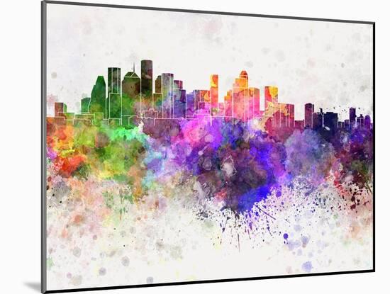 Houston Skyline in Watercolor Background-paulrommer-Mounted Art Print