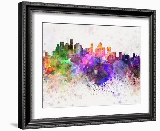 Houston Skyline in Watercolor Background-paulrommer-Framed Art Print