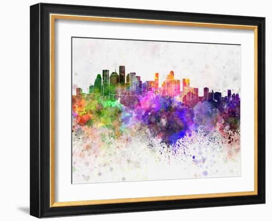 Houston Skyline in Watercolor Background-paulrommer-Framed Art Print