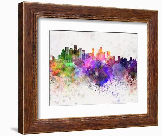 Houston Skyline in Watercolor Background-paulrommer-Framed Art Print