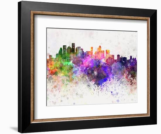 Houston Skyline in Watercolor Background-paulrommer-Framed Art Print