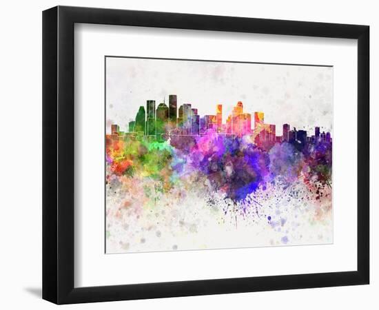 Houston Skyline in Watercolor Background-paulrommer-Framed Art Print