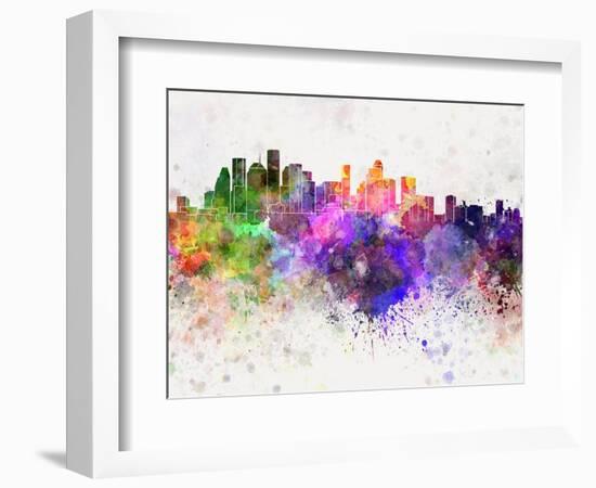 Houston Skyline in Watercolor Background-paulrommer-Framed Art Print