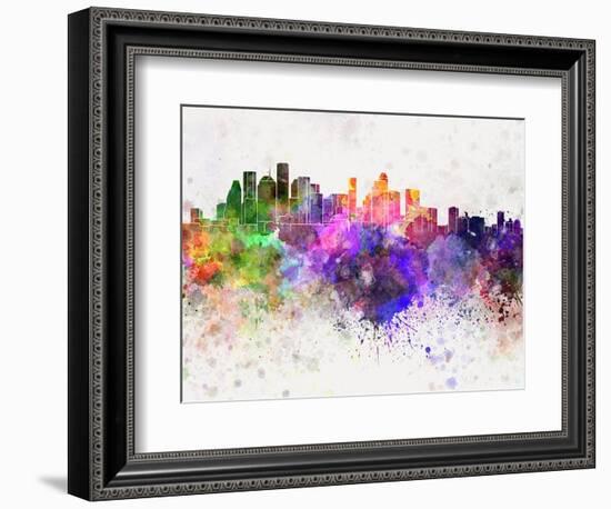 Houston Skyline in Watercolor Background-paulrommer-Framed Art Print