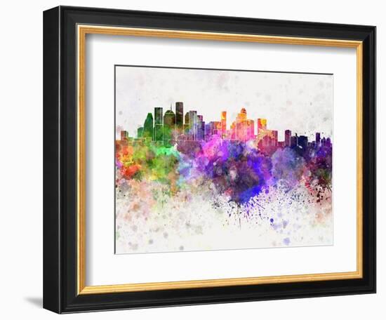 Houston Skyline in Watercolor Background-paulrommer-Framed Art Print