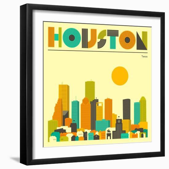 Houston Skyline-Jazzberry Blue-Framed Art Print