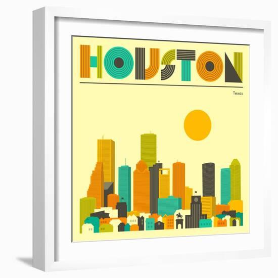 Houston Skyline-Jazzberry Blue-Framed Art Print