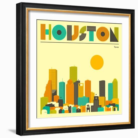 Houston Skyline-Jazzberry Blue-Framed Art Print