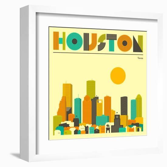 Houston Skyline-Jazzberry Blue-Framed Art Print