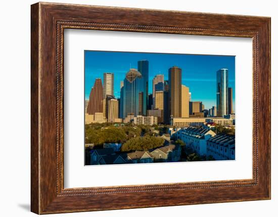 HOUSTON, TEXAS - High rise buildings in Houston cityscape illuminated at sunset, Texas, United S...-null-Framed Photographic Print
