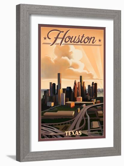 Houston, Texas - Lithograph - Lantern Press Artwork-Lantern Press-Framed Art Print