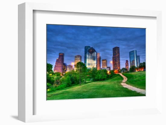 Houston Texas Modern Skyline at Sunset Twilight from Park Lawn-holbox-Framed Photographic Print