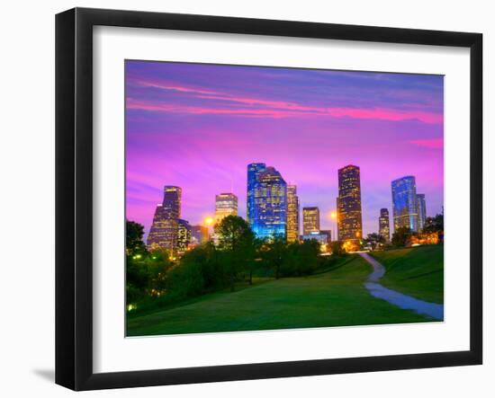 Houston Texas Modern Skyline at Sunset Twilight from Park Lawn-holbox-Framed Photographic Print