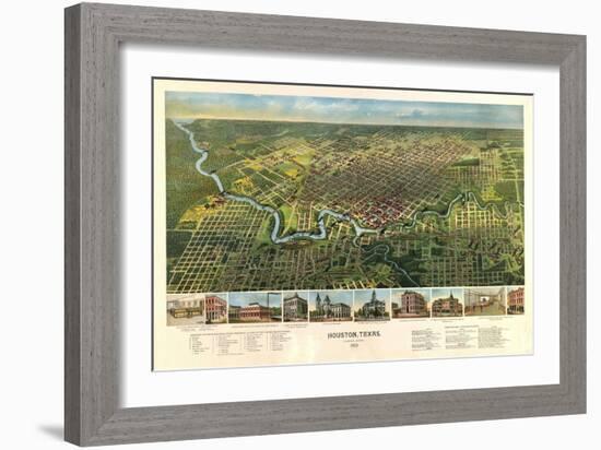 Houston, Texas - Panoramic Map-Lantern Press-Framed Art Print