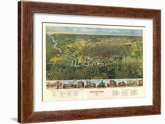 Houston, Texas - Panoramic Map-Lantern Press-Framed Art Print