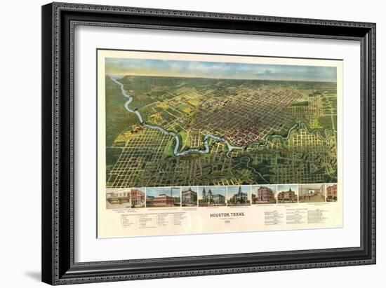 Houston, Texas - Panoramic Map-Lantern Press-Framed Art Print