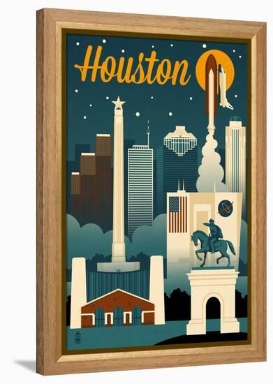 Houston, Texas - Retro Skyline-Lantern Press-Framed Stretched Canvas