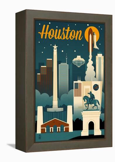 Houston, Texas - Retro Skyline-Lantern Press-Framed Stretched Canvas