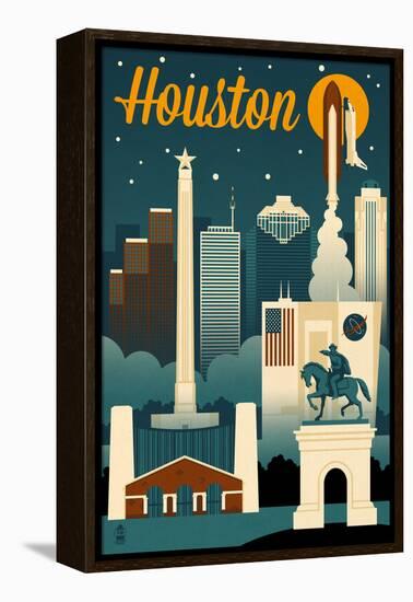 Houston, Texas - Retro Skyline-Lantern Press-Framed Stretched Canvas