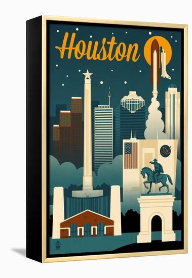 Houston, Texas - Retro Skyline-Lantern Press-Framed Stretched Canvas