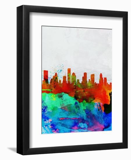Houston Watercolor Skyline-NaxArt-Framed Art Print