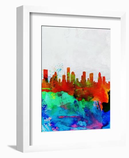 Houston Watercolor Skyline-NaxArt-Framed Art Print